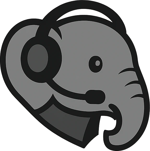 Das Logo von GrayScout: der Kopf eines Elefanten, welches ein Headset trägt